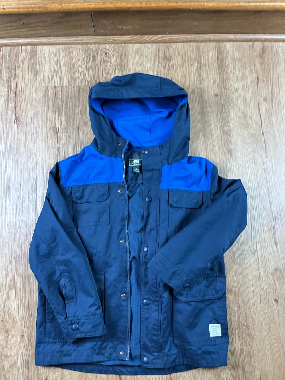 Roots Kids Hooded Utility Jacket Navy Royal Blue Size L 9-10